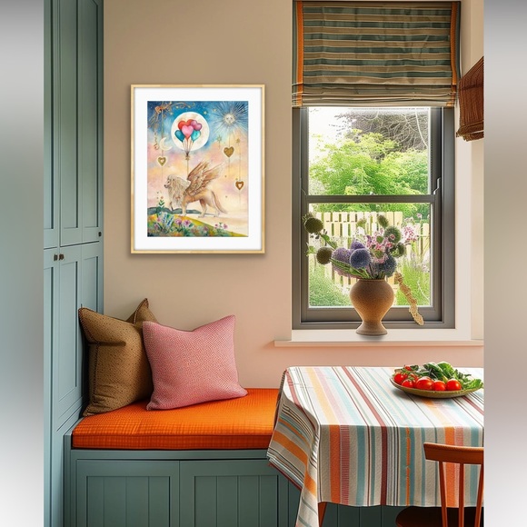 Winged Lion, Heart Balloons: Celestial Guardian of the Heartlight Fine Art Print - Picture 4 of 8
